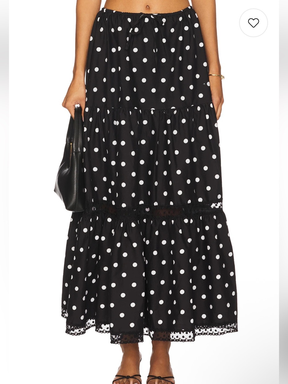 WeWoreWhat x REVOLVE Midi Pull On Skirt Black Polka Dots Size Medium